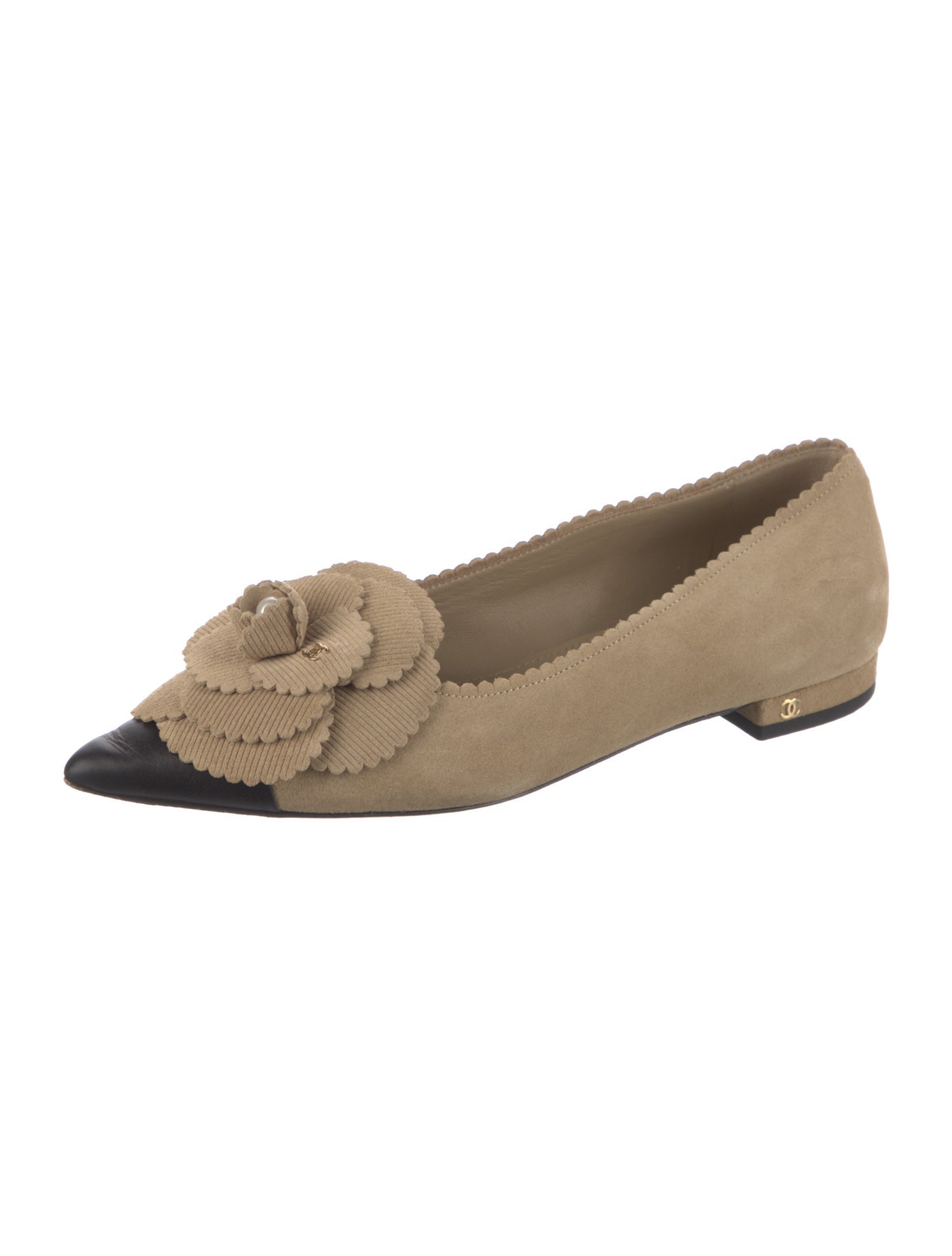 Chanel Interlocking CC Logo Suede Flats