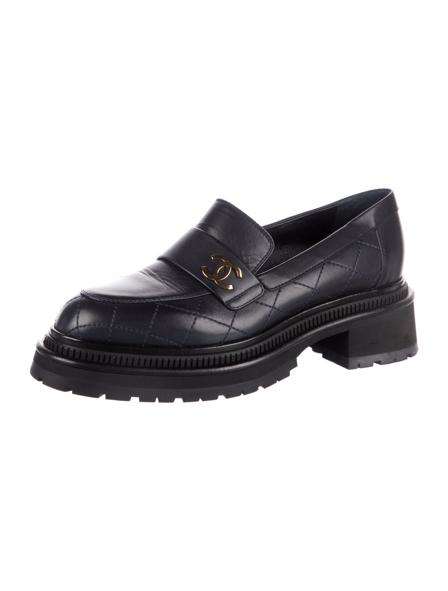 Chanel Interlocking CC Logo Leather Loafers
