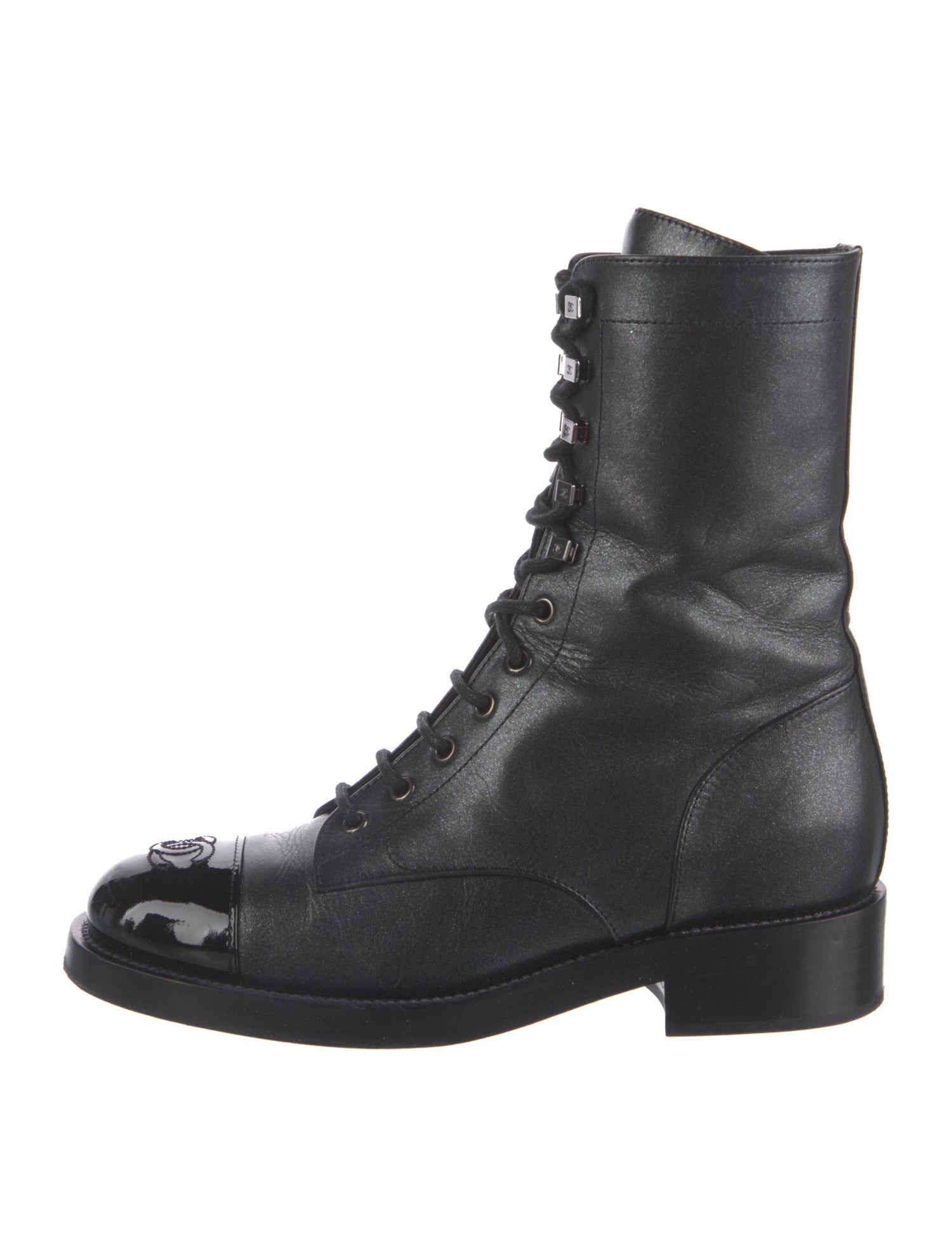 Chanel Interlocking CC Logo Leather Combat Boots