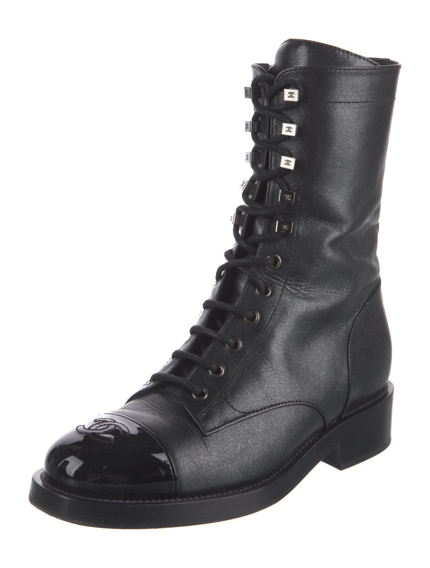 Chanel Interlocking CC Logo Leather Combat Boots