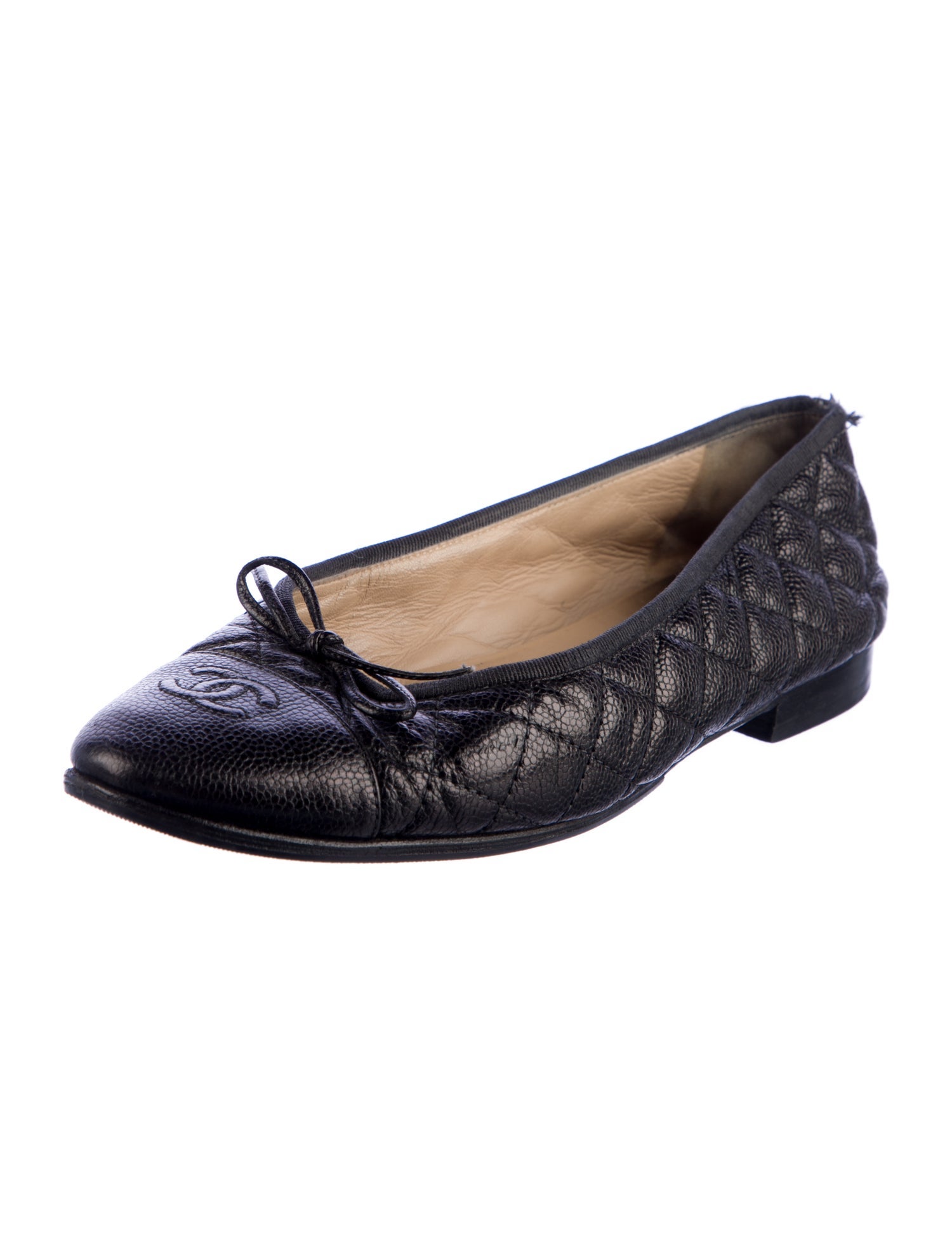 Chanel Interlocking CC Logo Bow Accents Ballet Flats