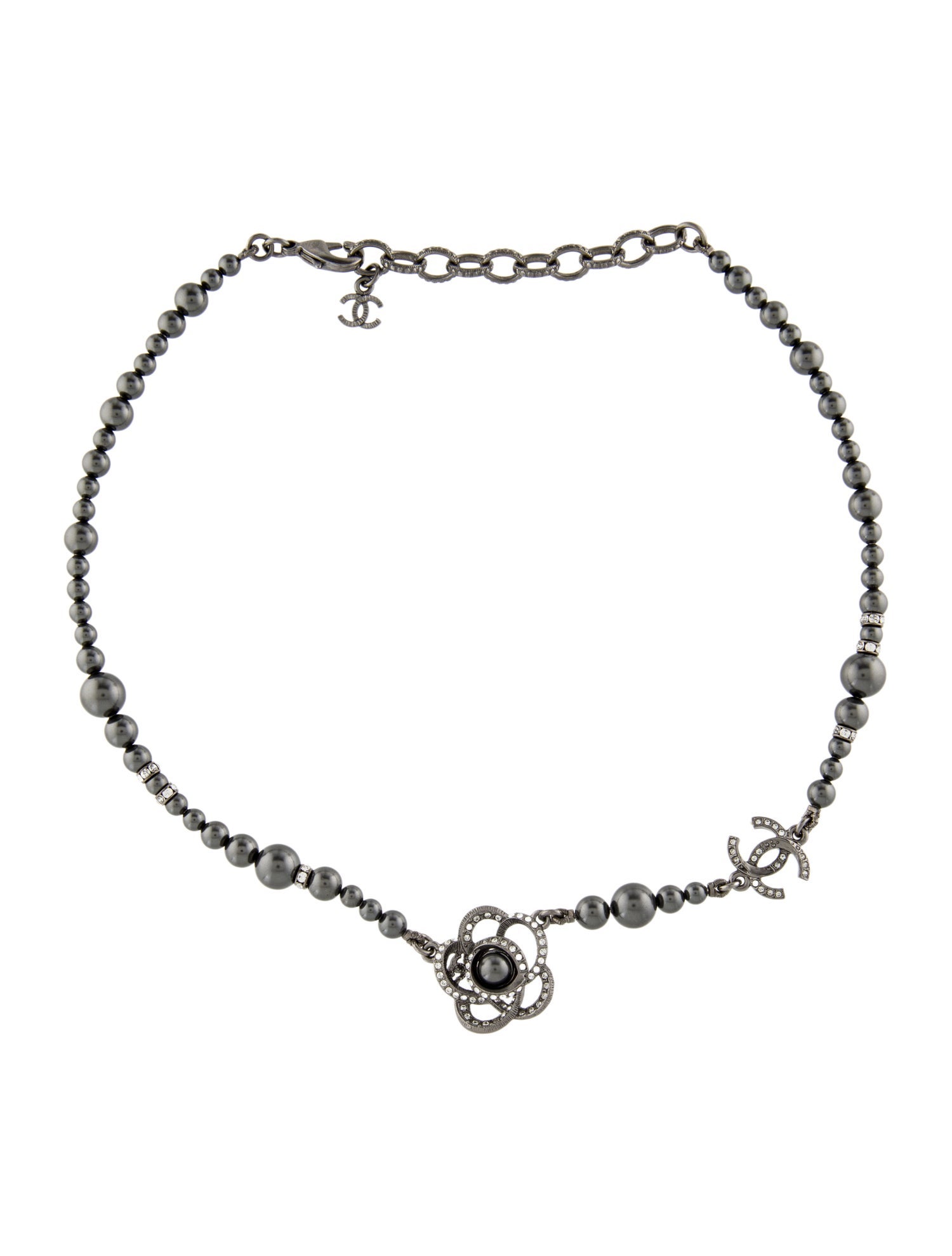 Chanel Faux Pearl & Strass CC Flower Collar Necklace