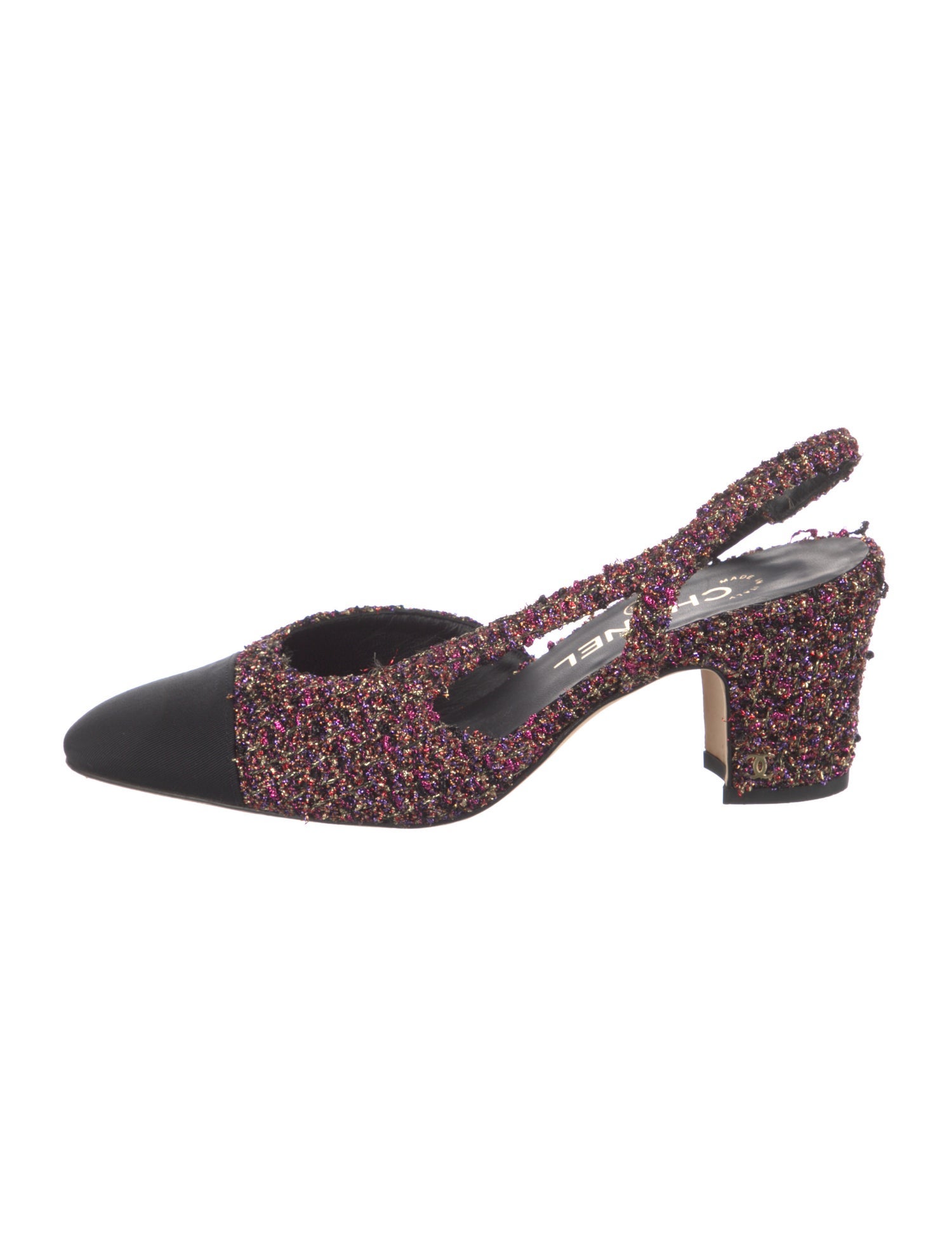 Chanel Interlocking CC Logo Tweed Slingback Pumps