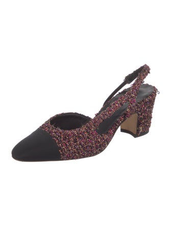 Chanel Interlocking CC Logo Tweed Slingback Pumps