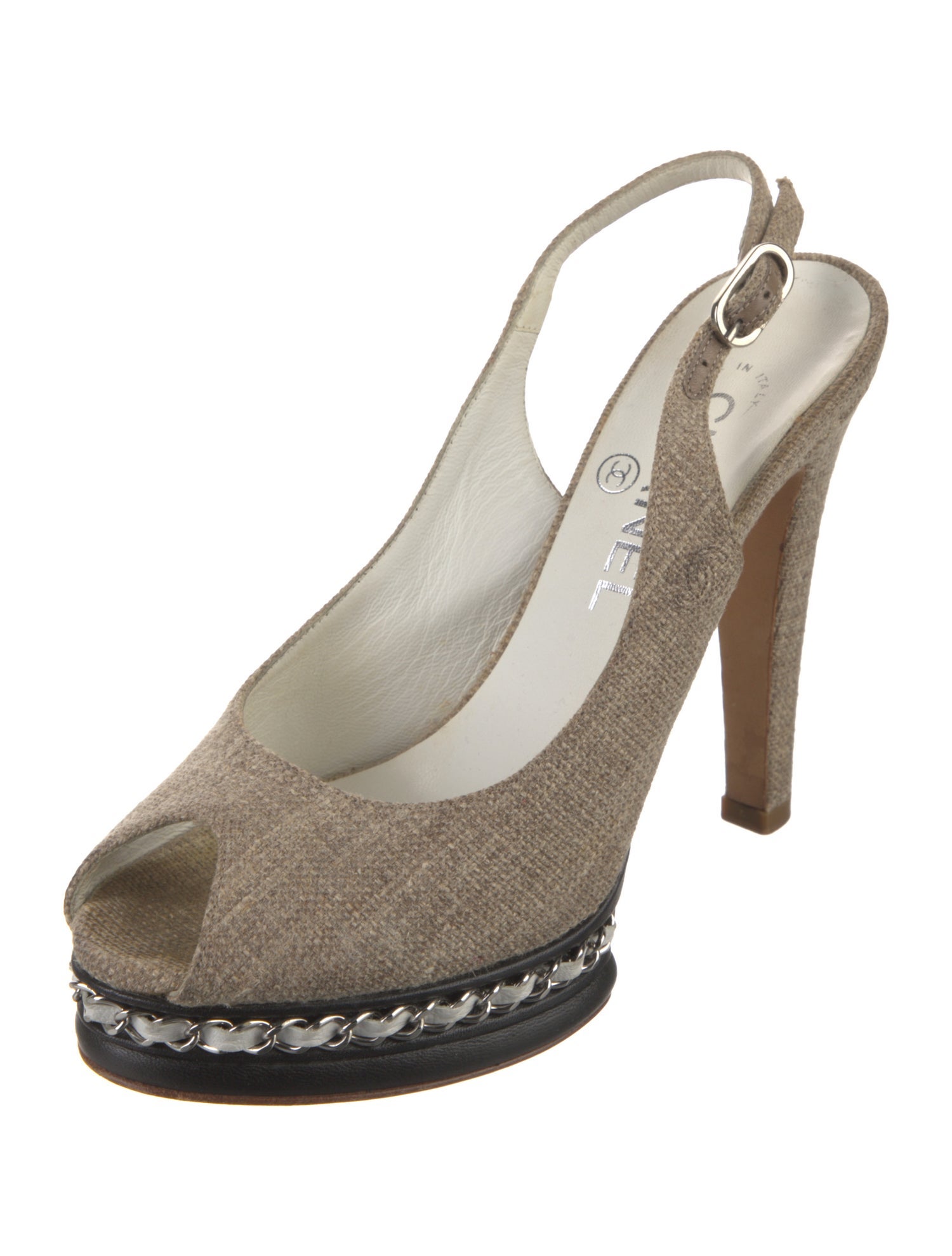 Chanel Interlocking CC Logo Canvas Slingback Pumps