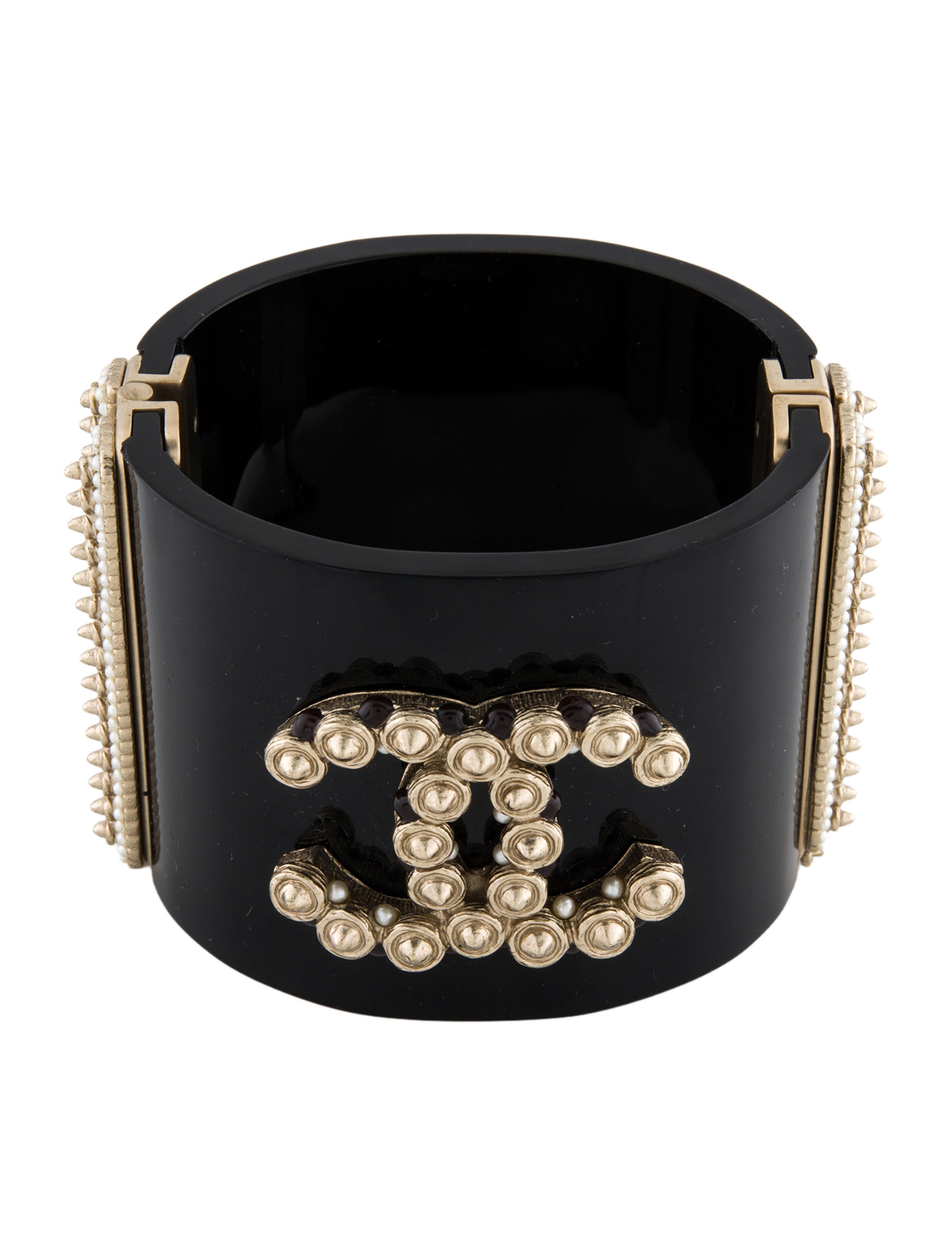 Chanel Faux Pearl & Resin CC Spikes Bracelet