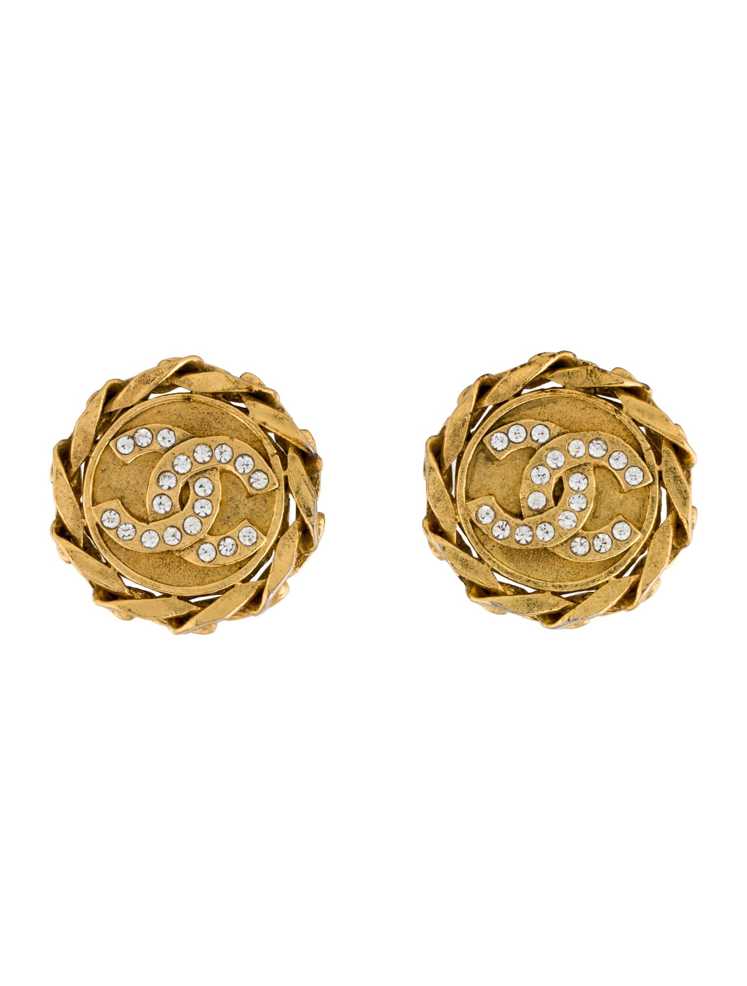Chanel Vintage Strass CC Chain Disc Clip-On Earrings