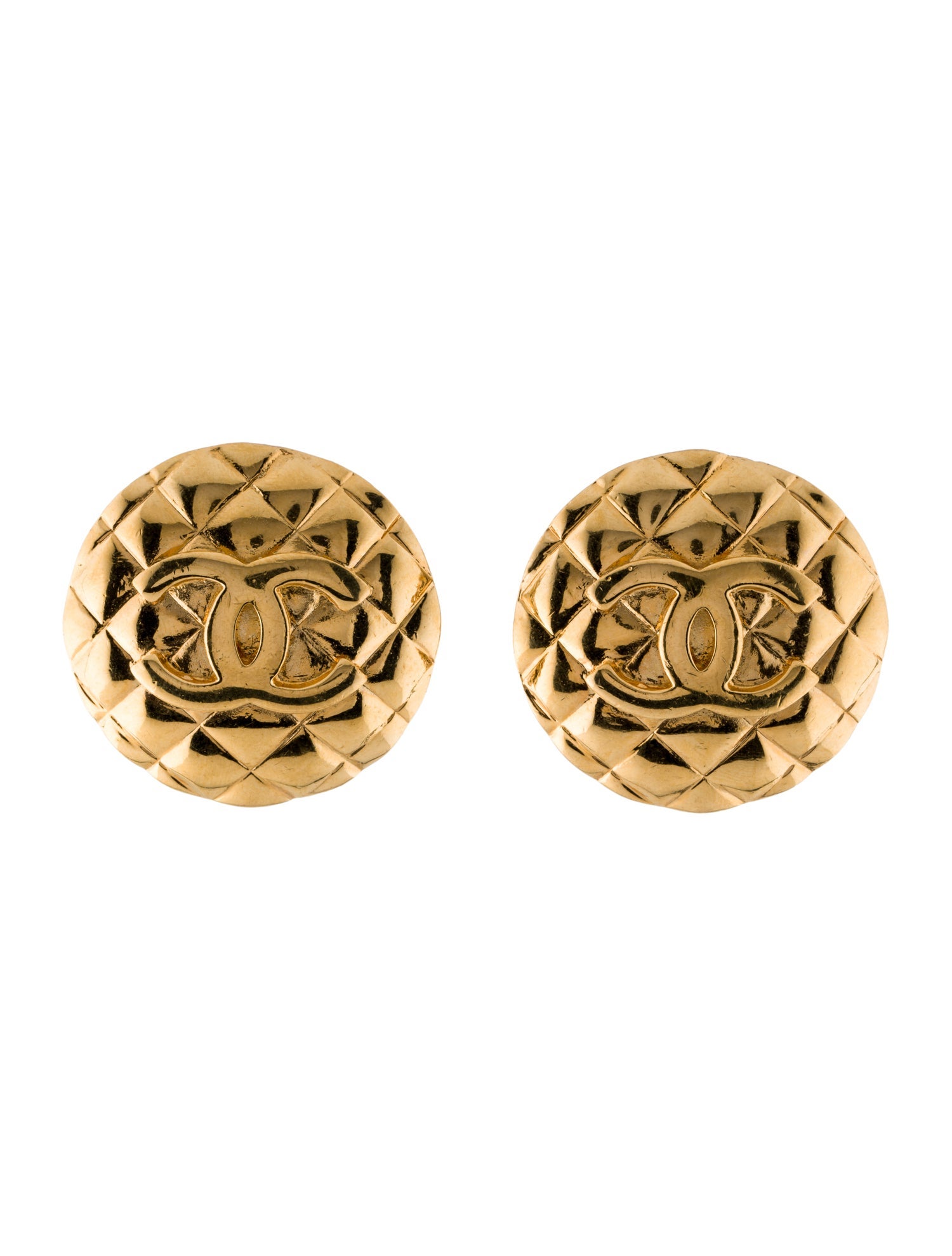 Chanel Vintage Large Quilted CC Clip-On Earrings