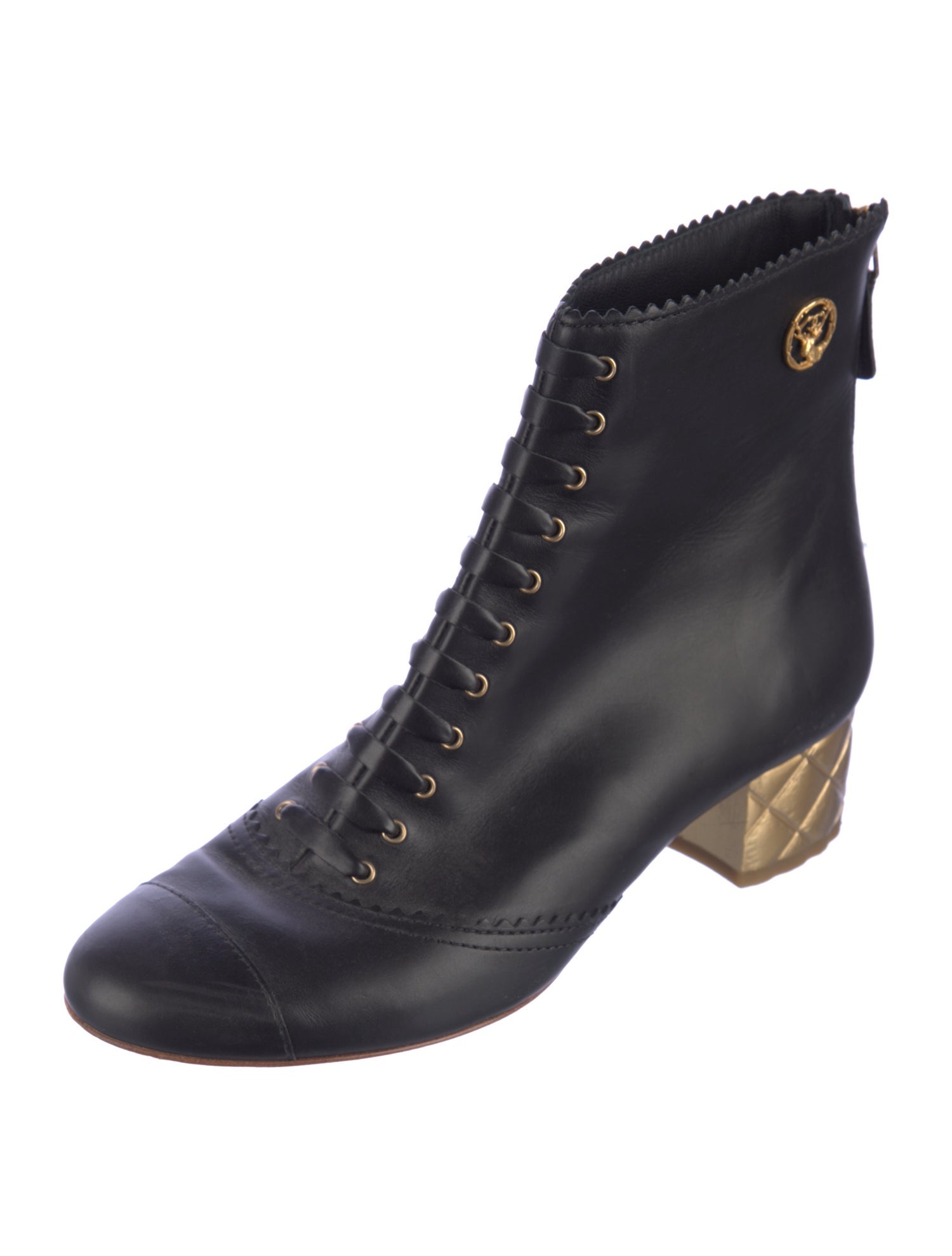 Chanel Interlocking CC Logo Leather Lace-Up Boots