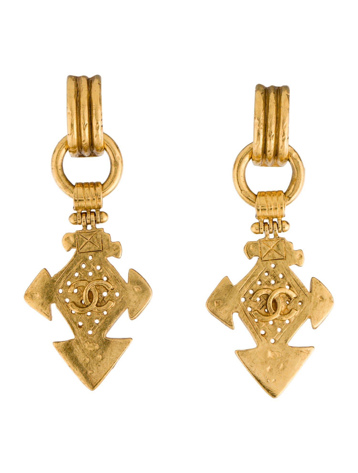 Chanel Vintage Arrow CC Convertible Clip-On Drop Earrings