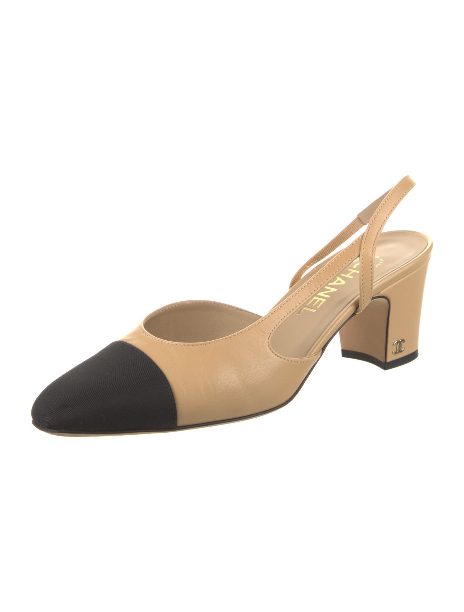 Chanel Interlocking CC Logo Goat Leather Slingback Pumps