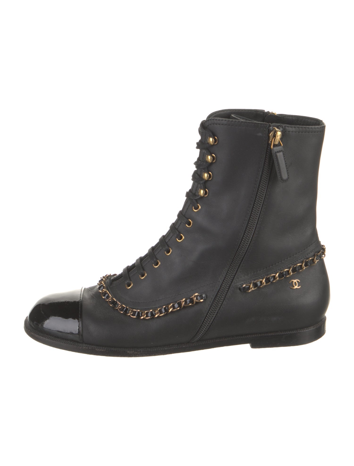 Chanel Interlocking CC Logo Leather Combat Boots