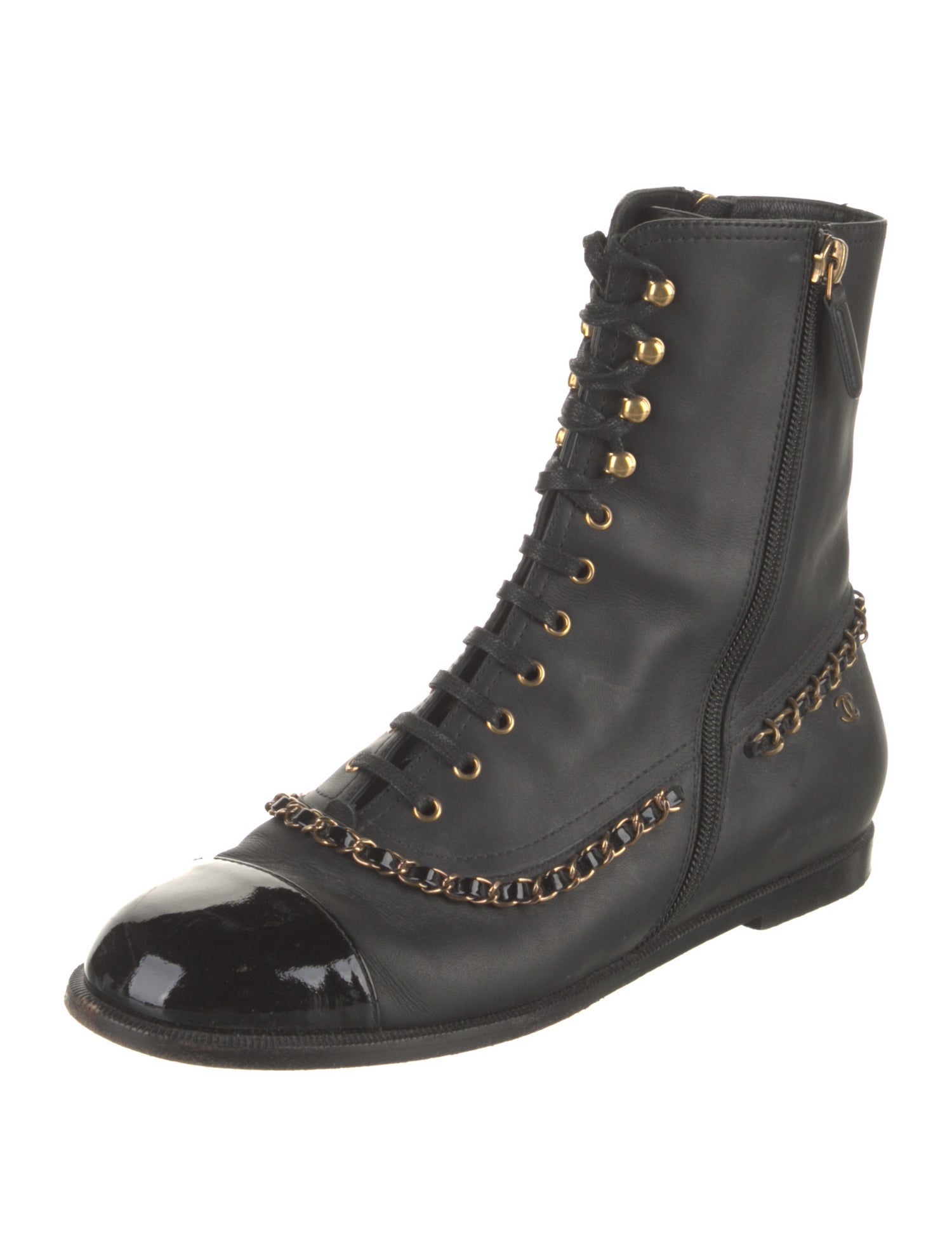 Chanel Interlocking CC Logo Leather Combat Boots