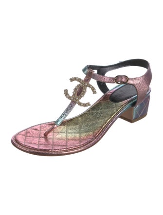 Chanel 2020 Interlocking CC Logo T-Strap Sandals