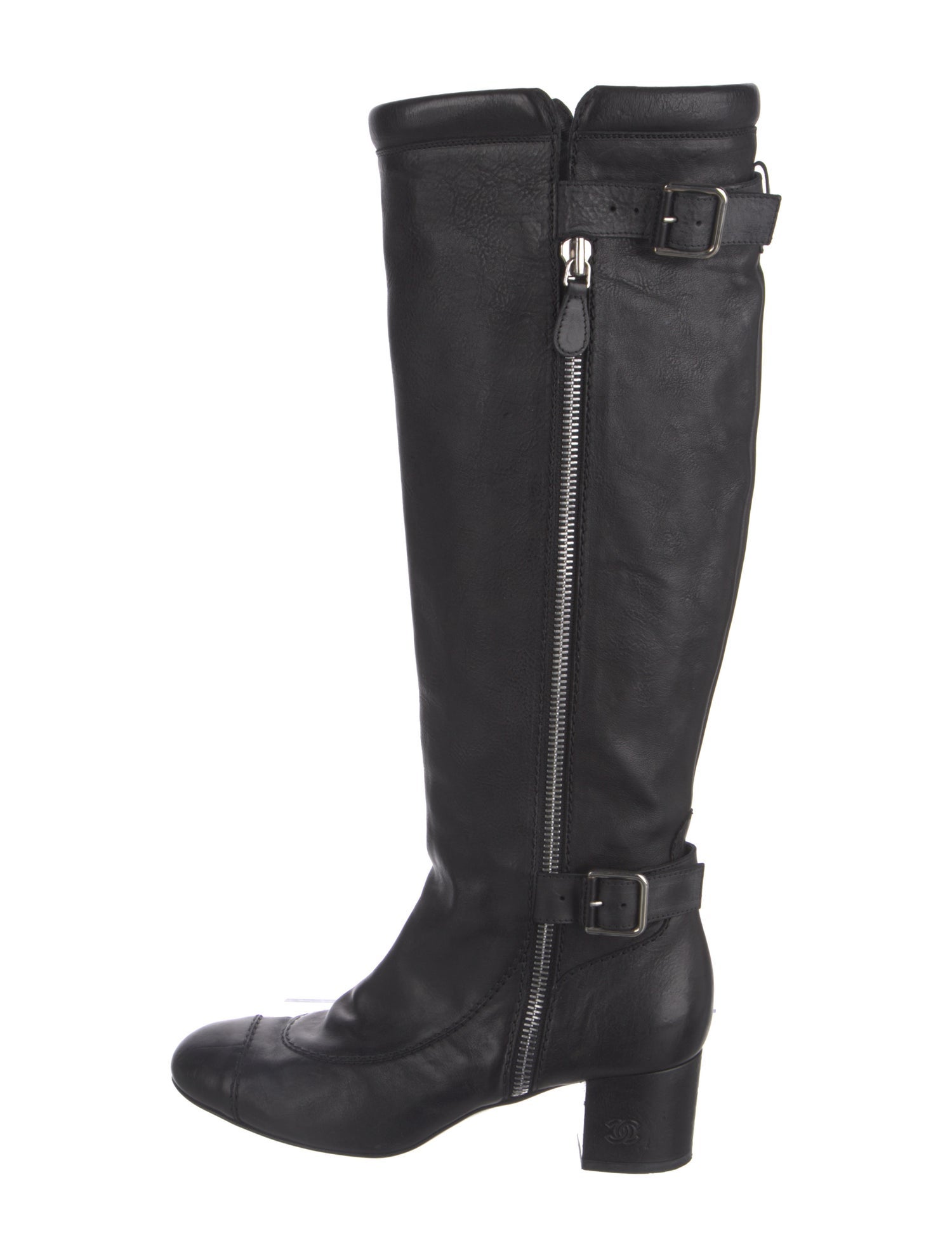 Chanel Interlocking CC Logo Leather Riding Boots