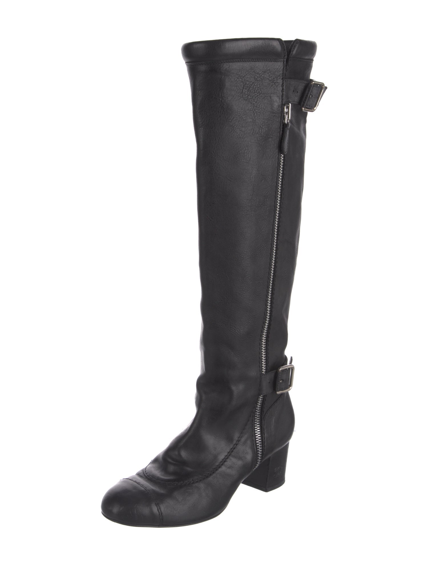 Chanel Interlocking CC Logo Leather Riding Boots