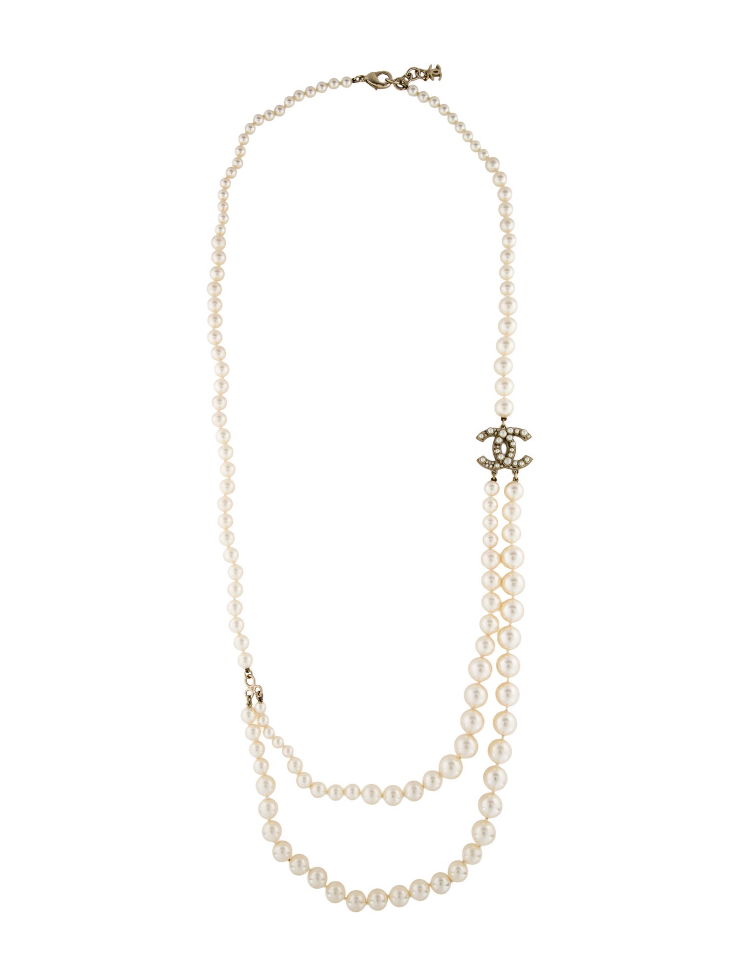 Chanel Faux Pearl CC Double Strand Necklace