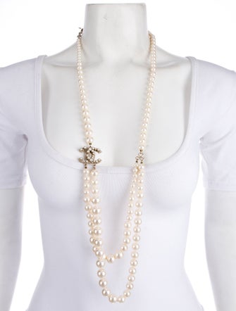 Chanel Faux Pearl CC Double Strand Necklace