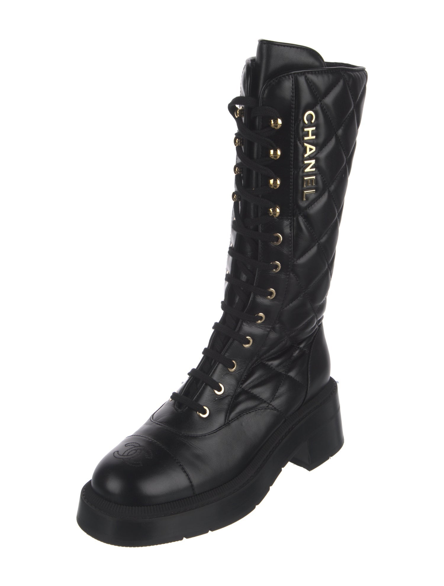 Chanel 2024 Interlocking CC Logo Combat Boots