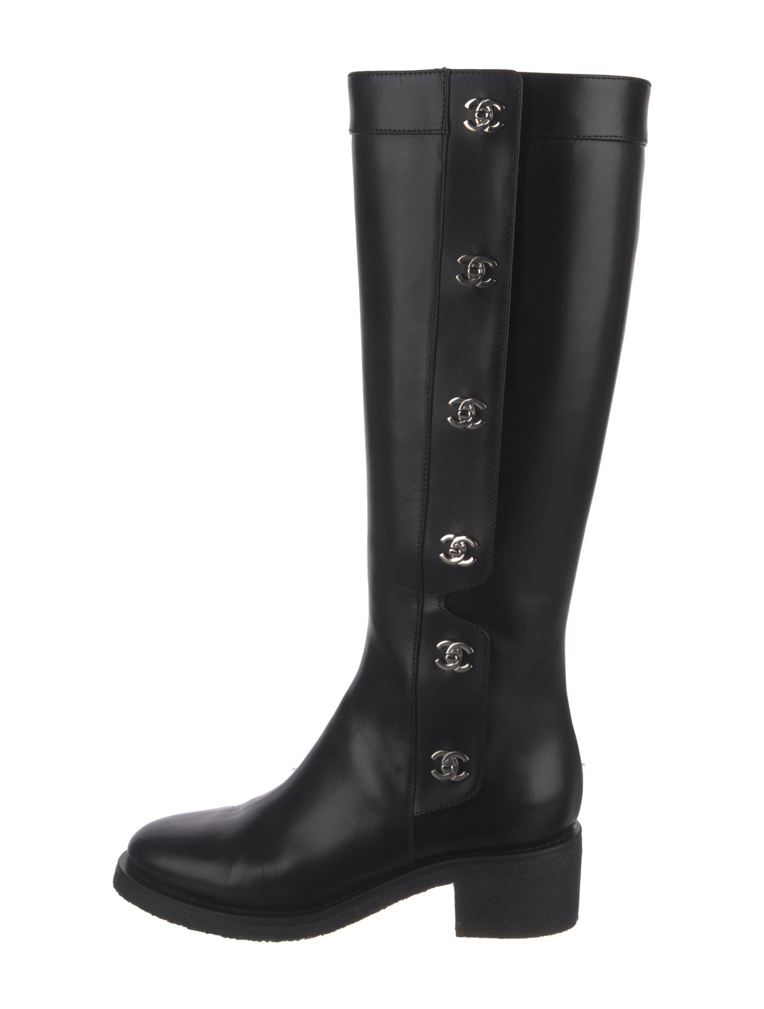 Chanel Interlocking CC Logo Leather Riding Boots