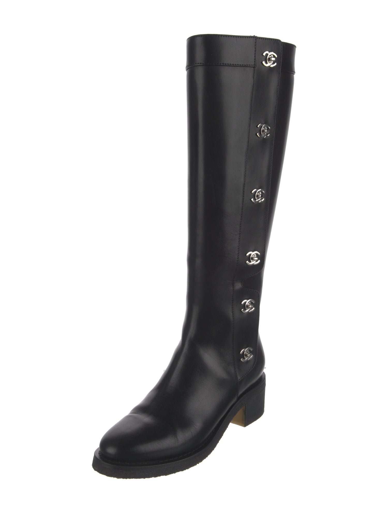 Chanel Interlocking CC Logo Leather Riding Boots