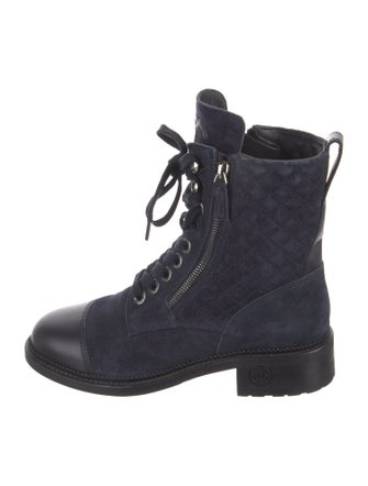 Chanel Interlocking CC Logo Suede Combat Boots