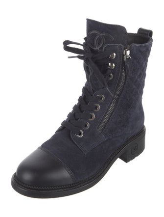 Chanel Interlocking CC Logo Suede Combat Boots