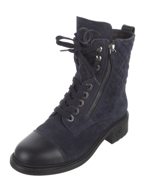 Chanel Interlocking CC Logo Suede Combat Boots