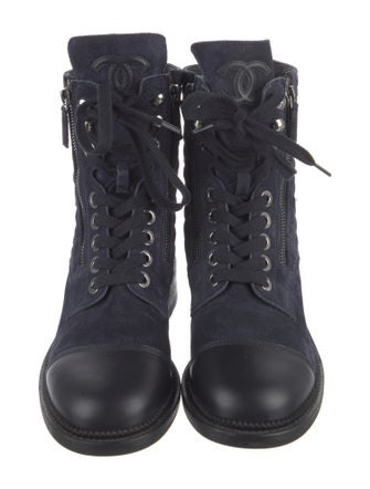 Chanel Interlocking CC Logo Suede Combat Boots