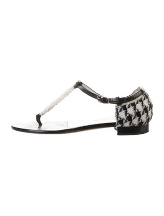 Chanel Interlocking CC Logo Patent Leather T-Strap Sandals