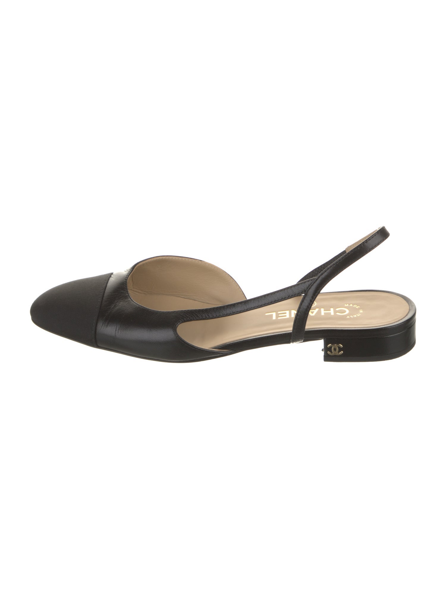 Chanel Interlocking CC Logo Lambskin Slingback Flats