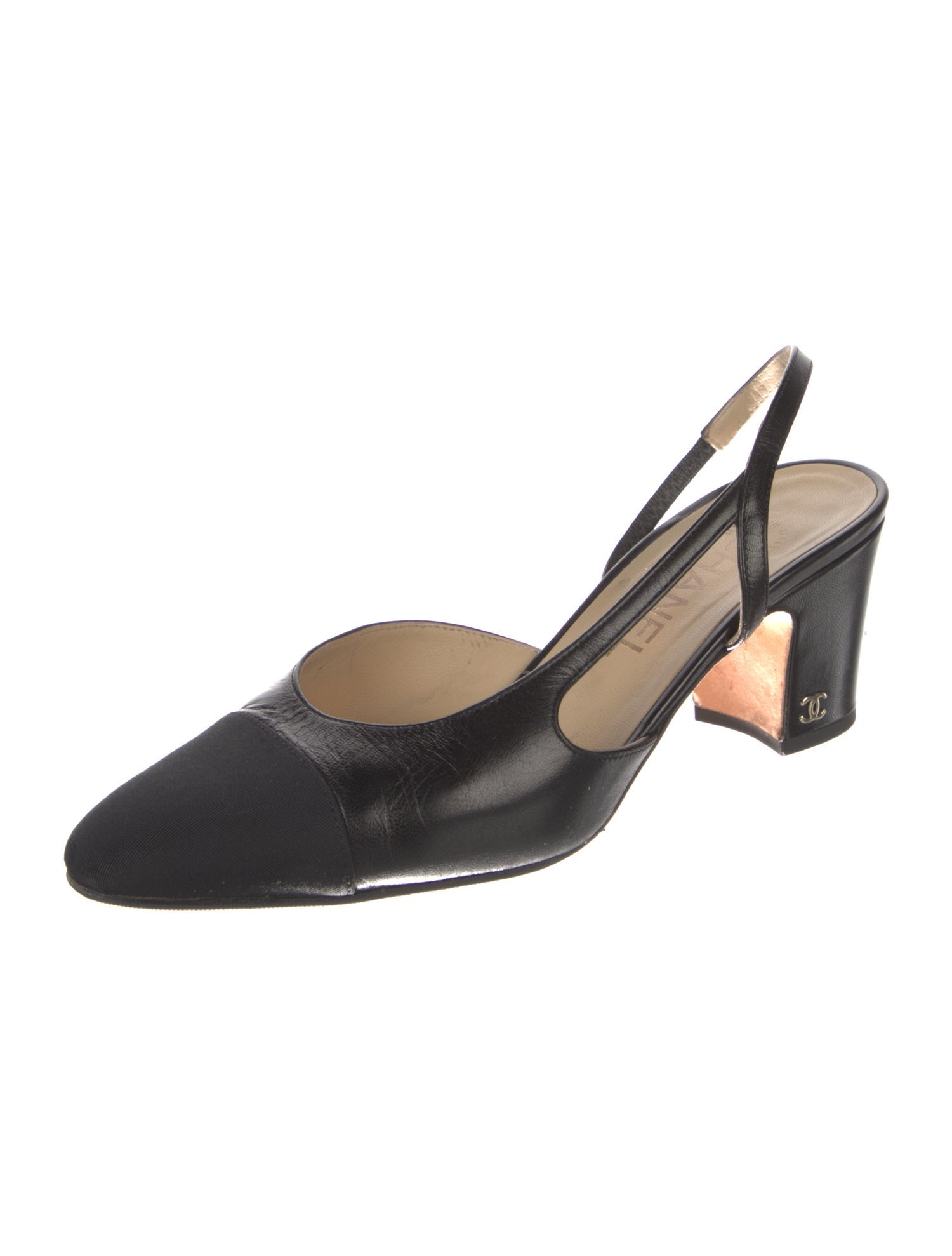 Chanel Interlocking CC Logo Leather Slingback Pumps