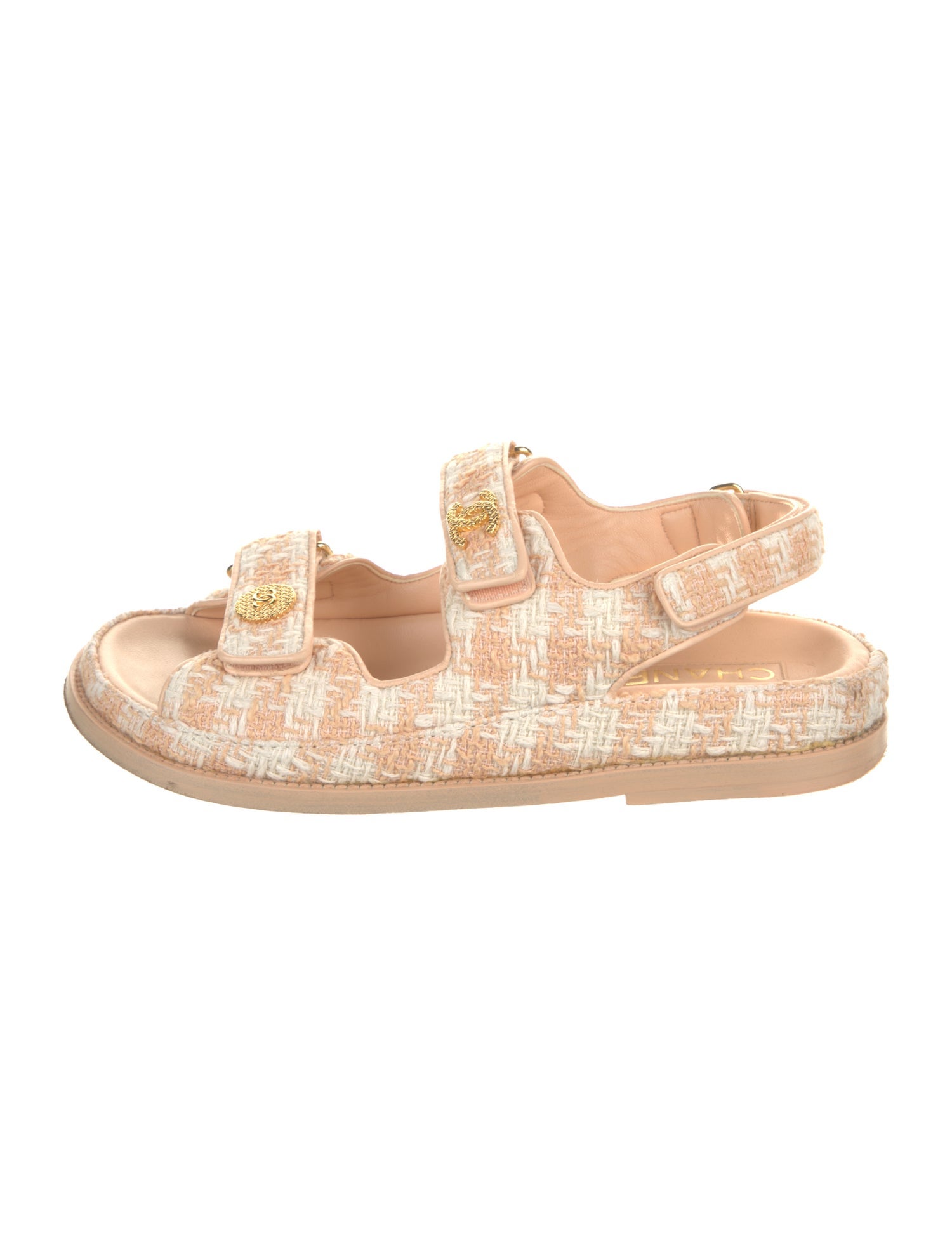 Chanel Interlocking CC Logo Tweed Slingback Sandals