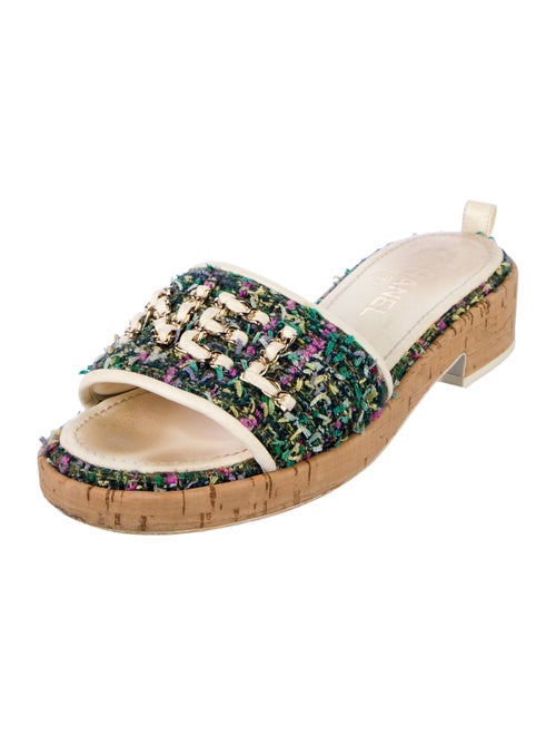 Chanel Chain-Link Accent Tweed Slides