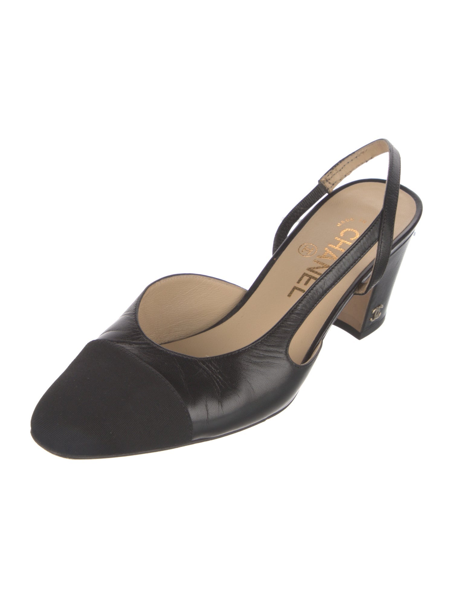 Chanel Interlocking CC Logo Leather Slingback Pumps