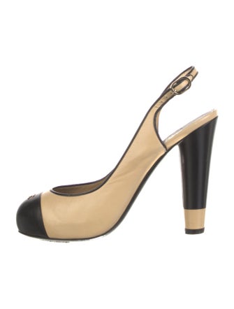 Chanel Interlocking CC Logo Leather Slingback Pumps