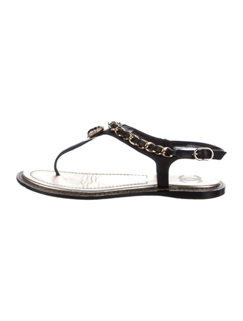 Chanel Scarab Chain-Link Accent T-Strap Sandals