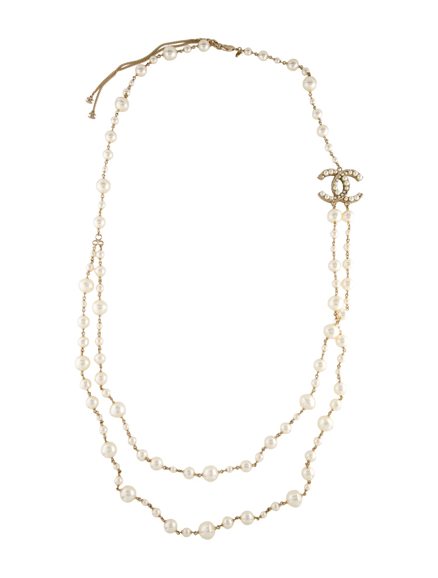 Chanel Faux Pearl CC Double Strand Necklace