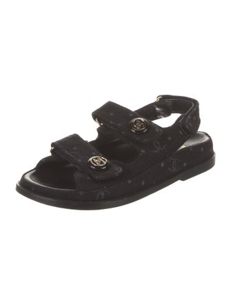 Chanel Interlocking CC Logo Denim Slingback Sandals