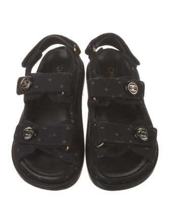Chanel Interlocking CC Logo Denim Slingback Sandals