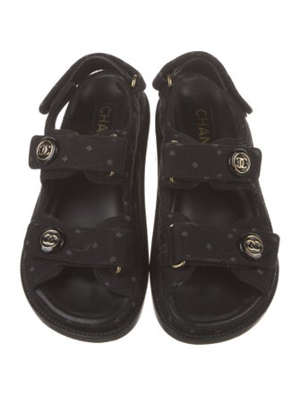 Chanel Interlocking CC Logo Denim Slingback Sandals
