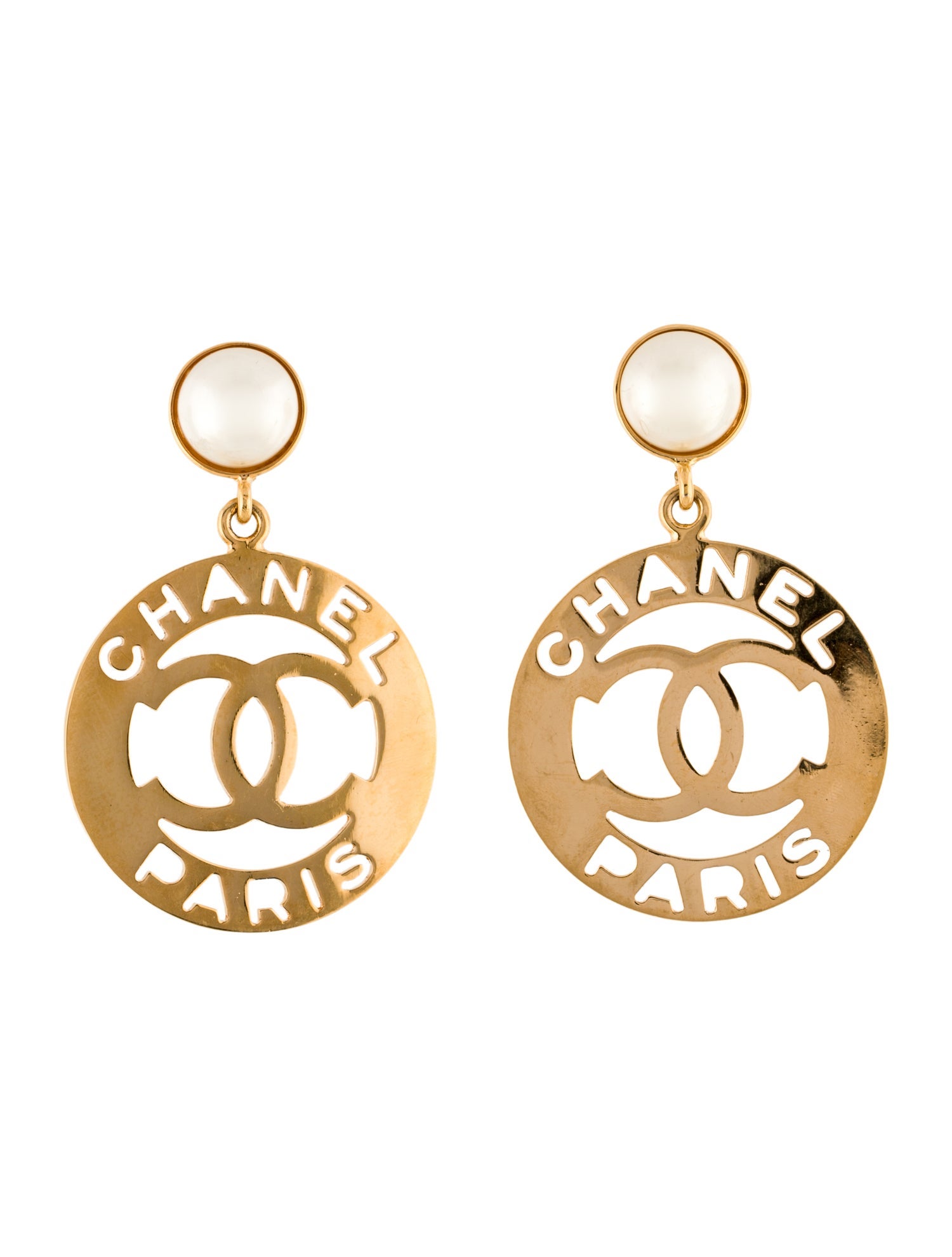 Chanel Vintage Faux Pearl CC Clip-On Earrings