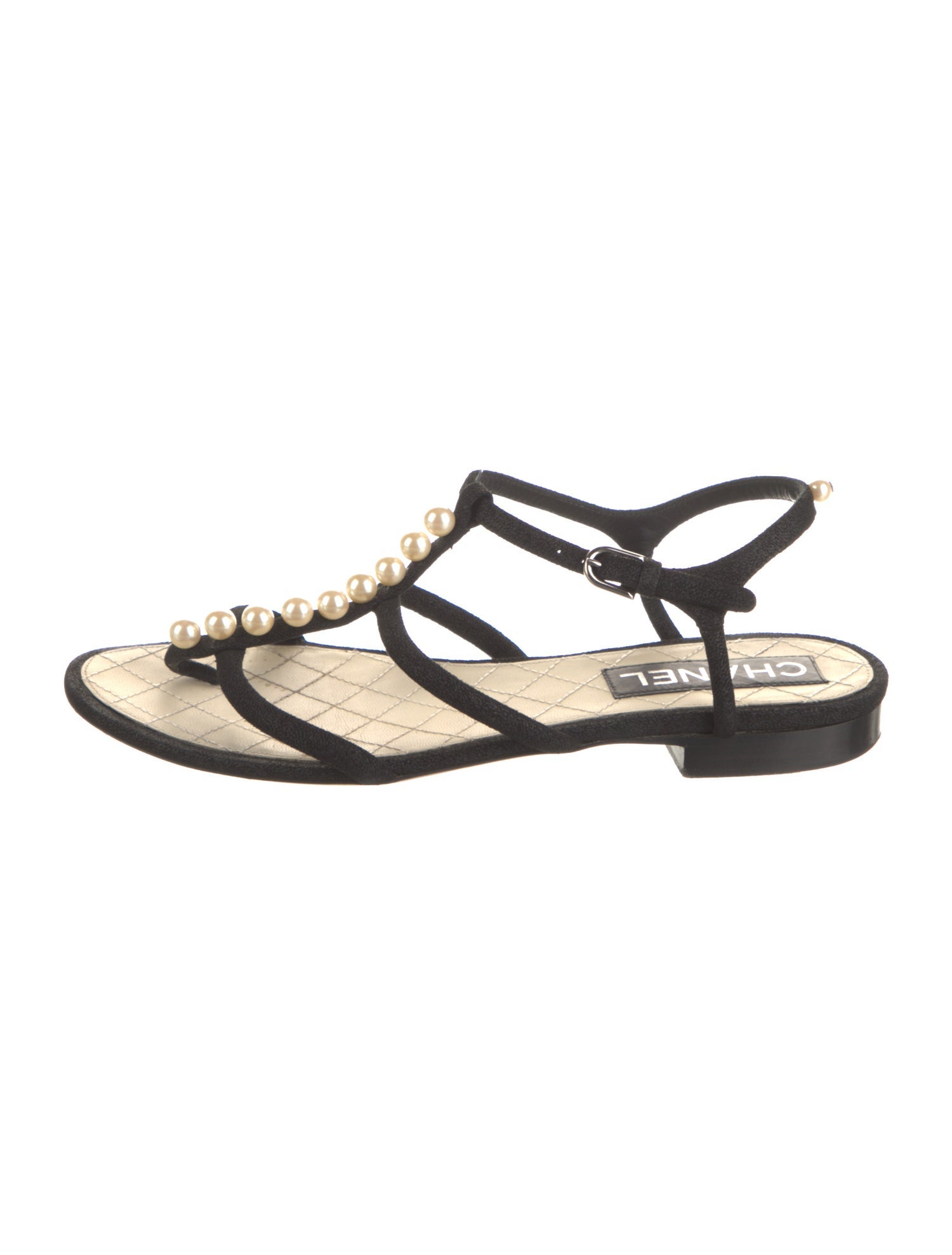 Chanel Interlocking CC Logo Suede T-Strap Sandals