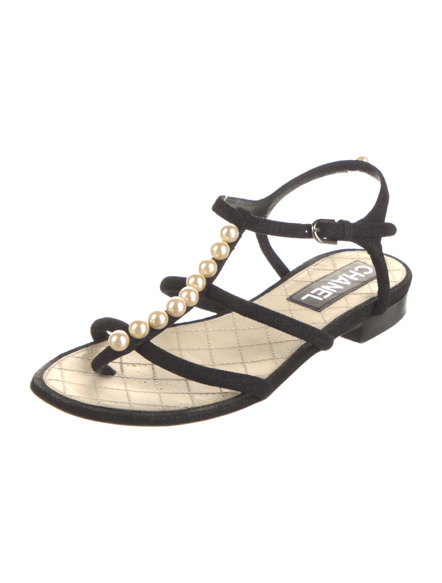 Chanel Interlocking CC Logo Suede T-Strap Sandals