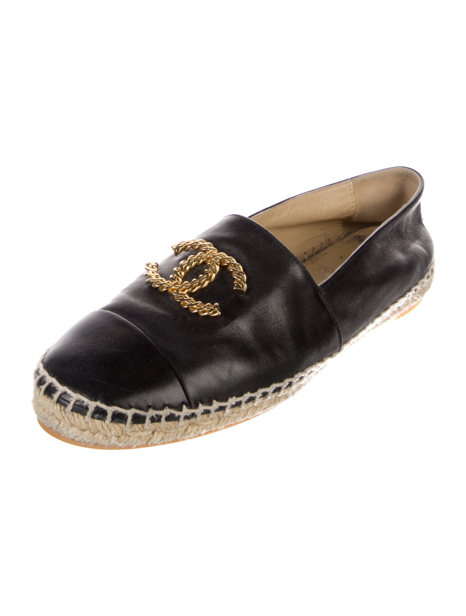 Chanel Interlocking CC Logo Leather Espadrilles