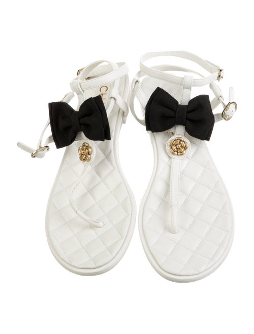 Chanel Interlocking CC Logo Leather T-Strap Sandals