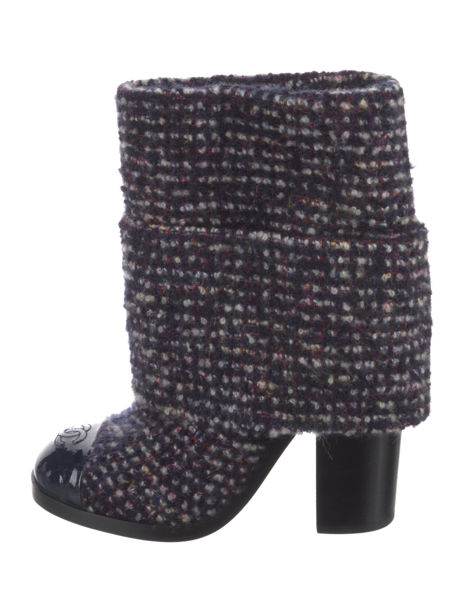 Chanel Interlocking CC Logo Tweed Boots