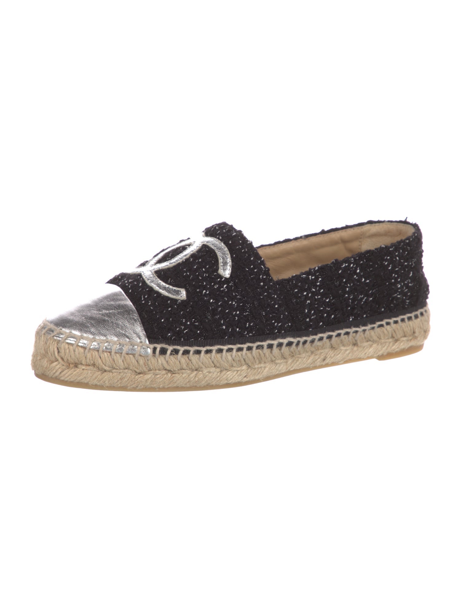 Chanel Interlocking CC Logo Tweed Espadrilles