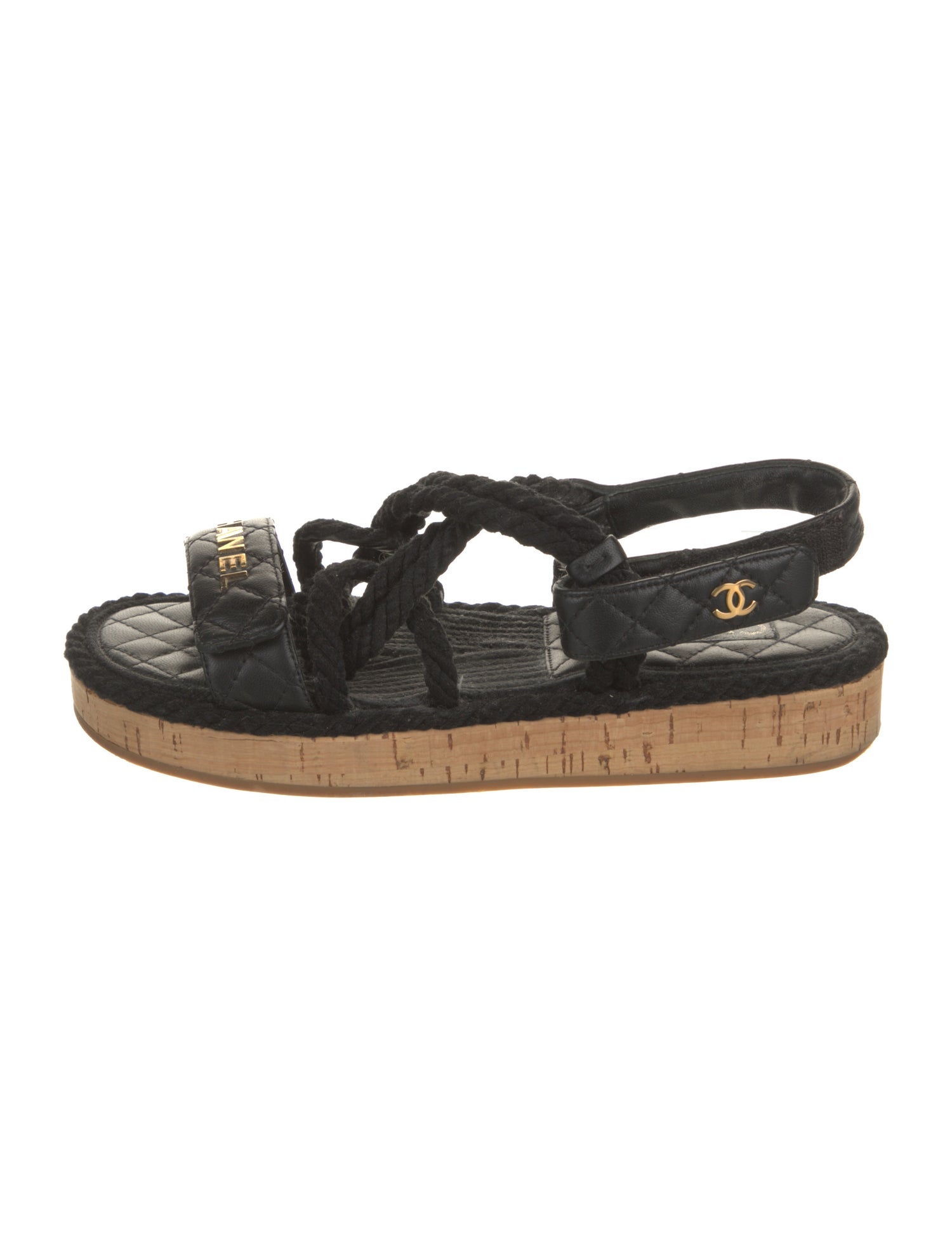 Chanel Interlocking CC Logo Lambskin Slingback Sandals