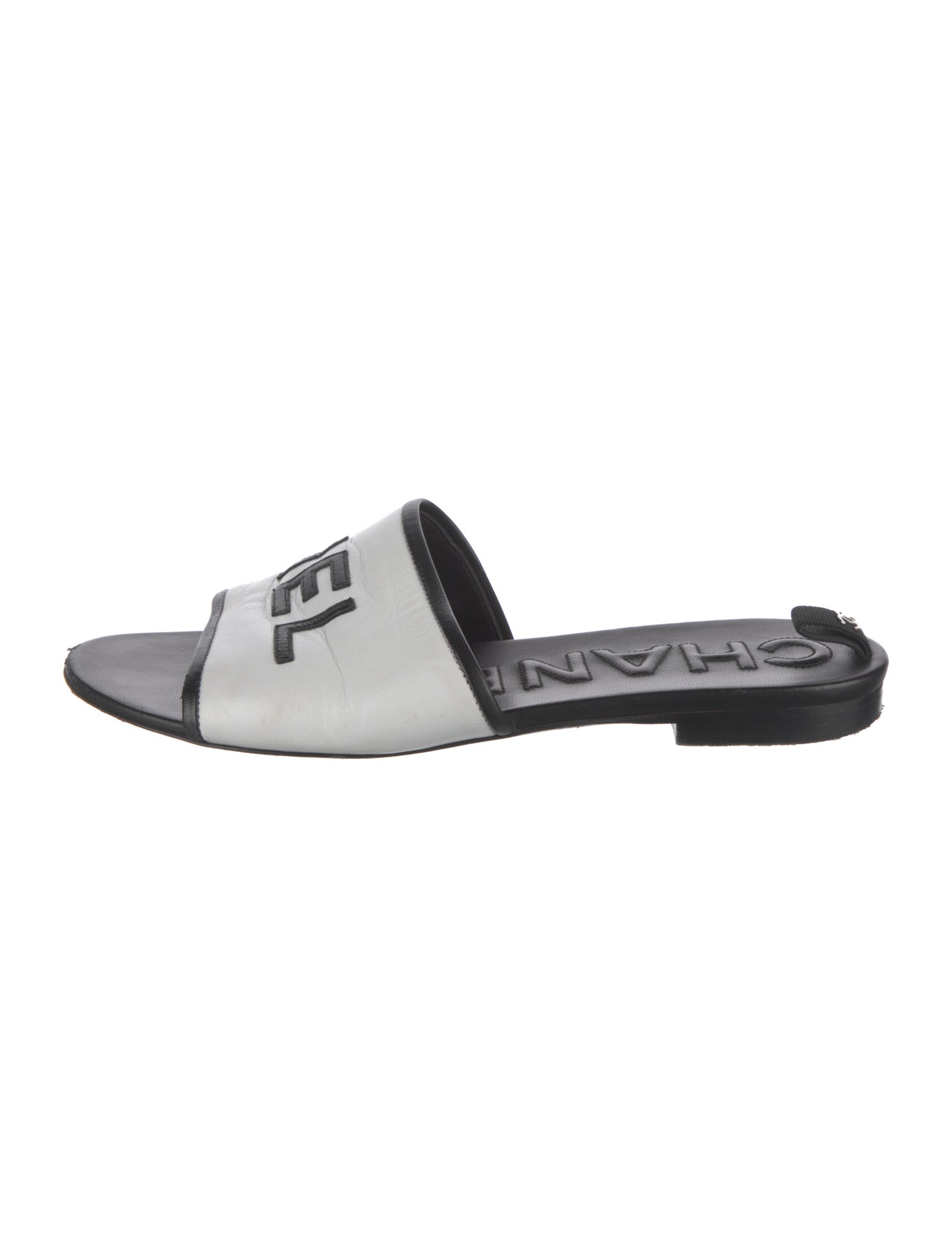 Chanel Interlocking CC Logo Leather Slides